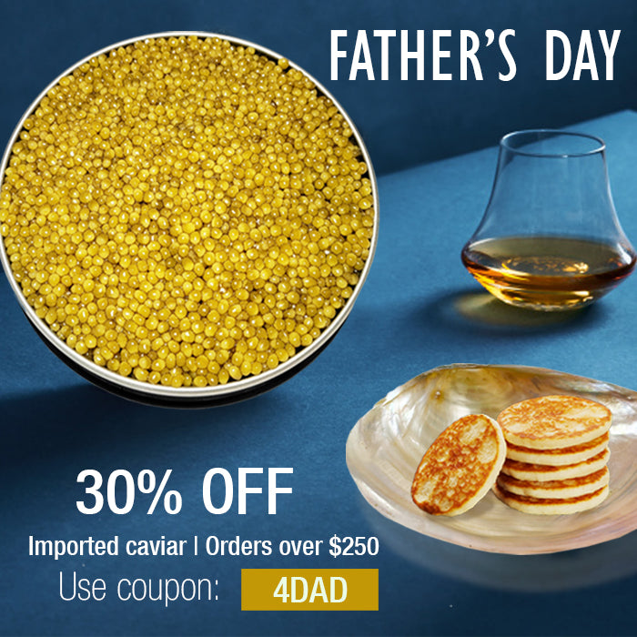Mobile version of a Father’s Day promo banner 30% off imported caviar
