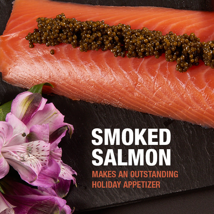 Mobile version of Smoked Salmon banner that says outstanding holiday appetizer