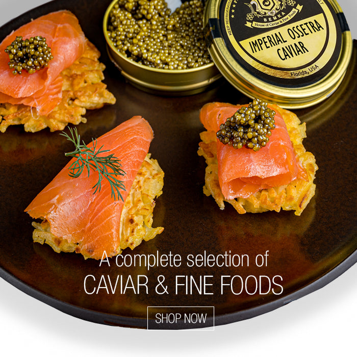 Promo Banner with a picture of caviar and fine foods for mobile
