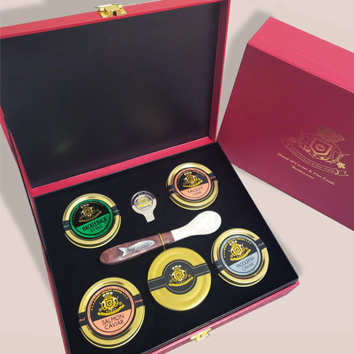 Elegant Caviar Showcase -Red Gift Box Caviar Caviar Lover Bemka